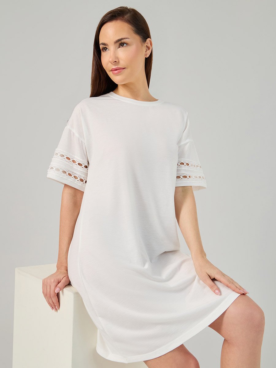 Broderie Lace Trim Detail Sleep T-Shirt Dress