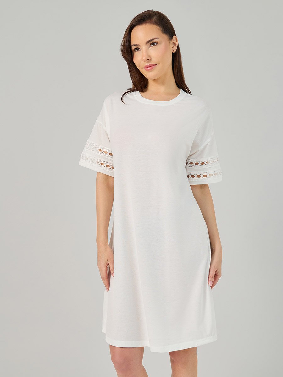 Broderie Lace Trim Detail Sleep T-Shirt Dress
