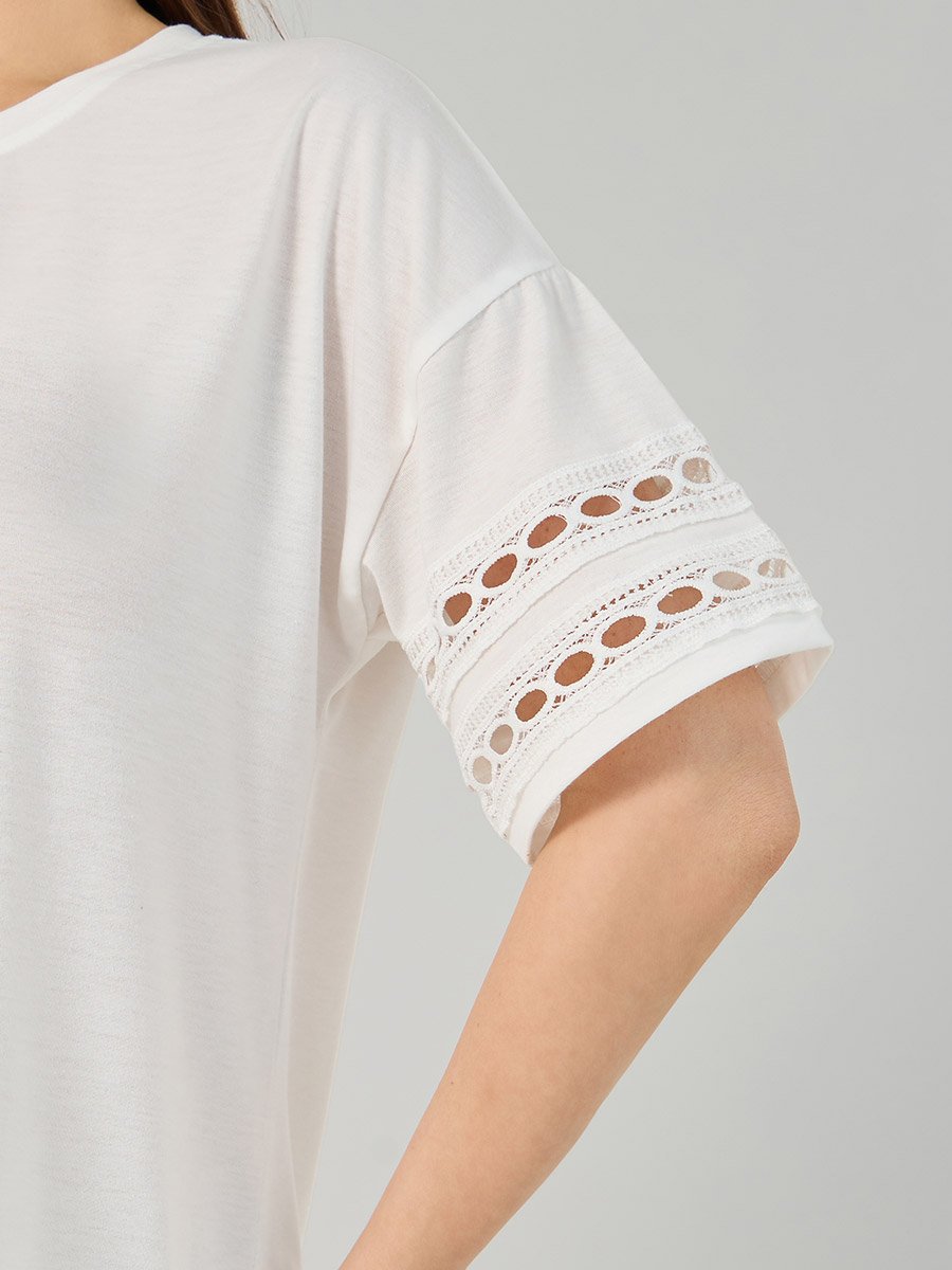 Broderie Lace Trim Detail Sleep T-Shirt Dress
