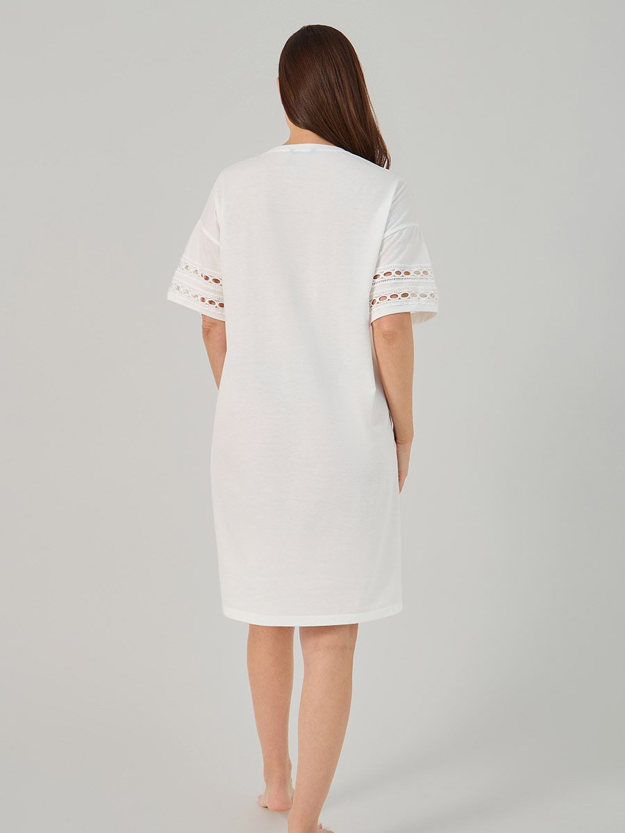 Broderie Lace Trim Detail Sleep T-Shirt Dress