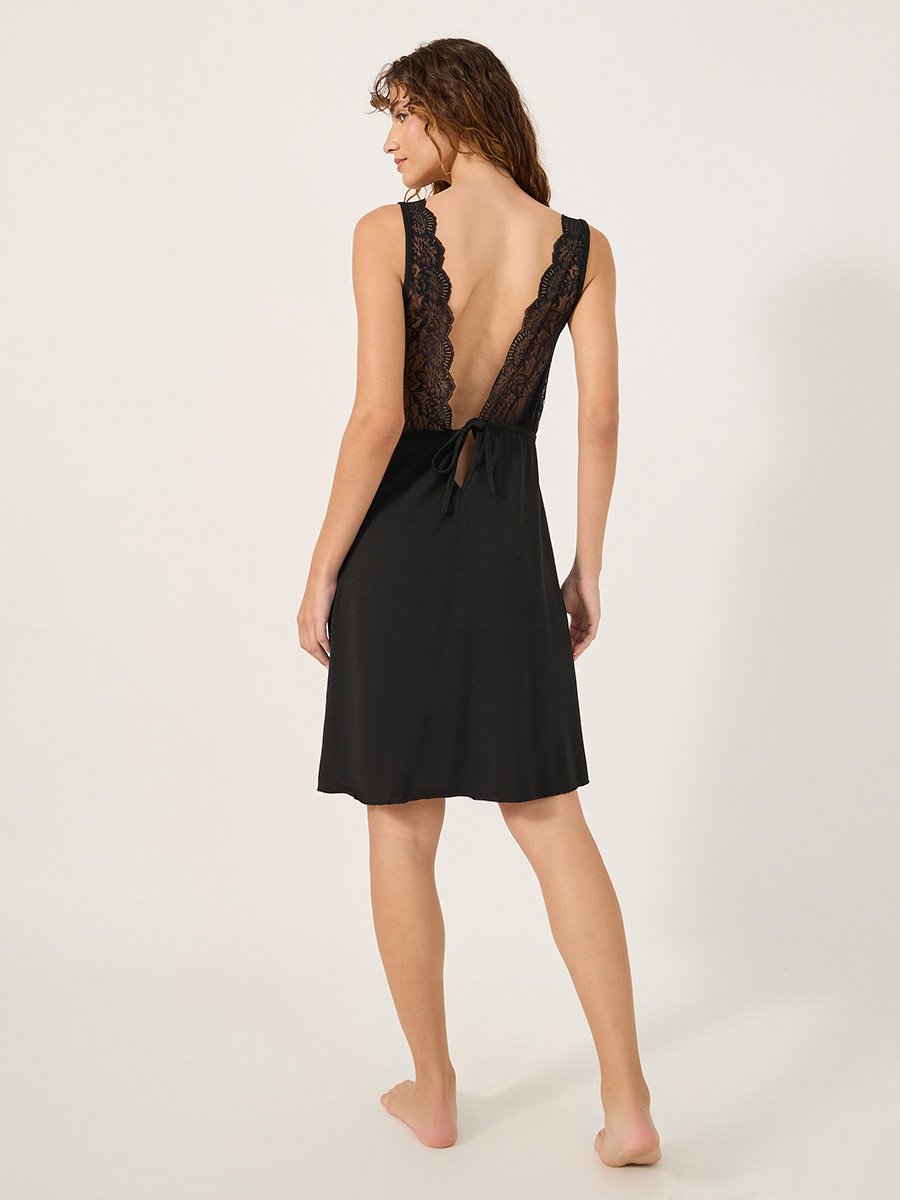black slip dress knee length Silk Knee Length Slip Dress with Lace