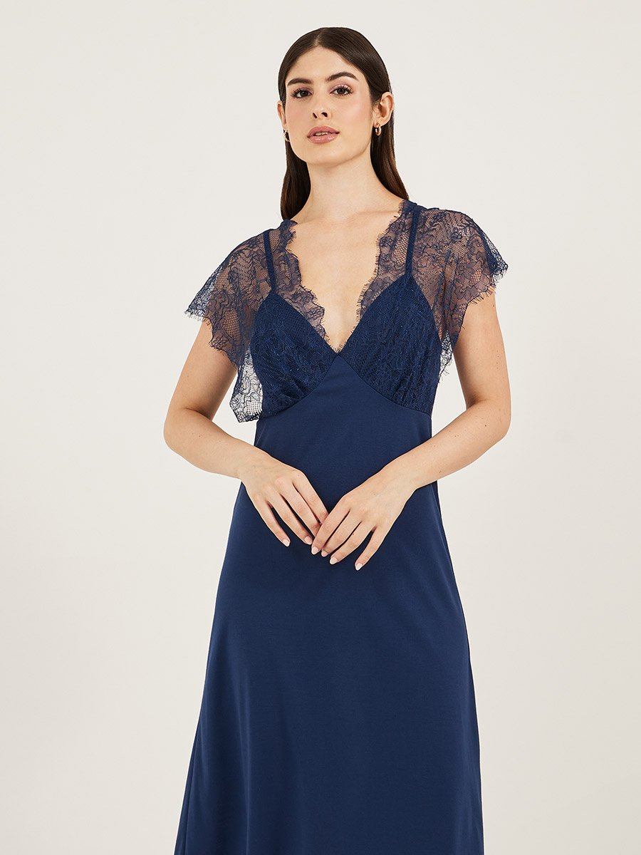 Galloon Lace Trim Strap Overlay Nightdress