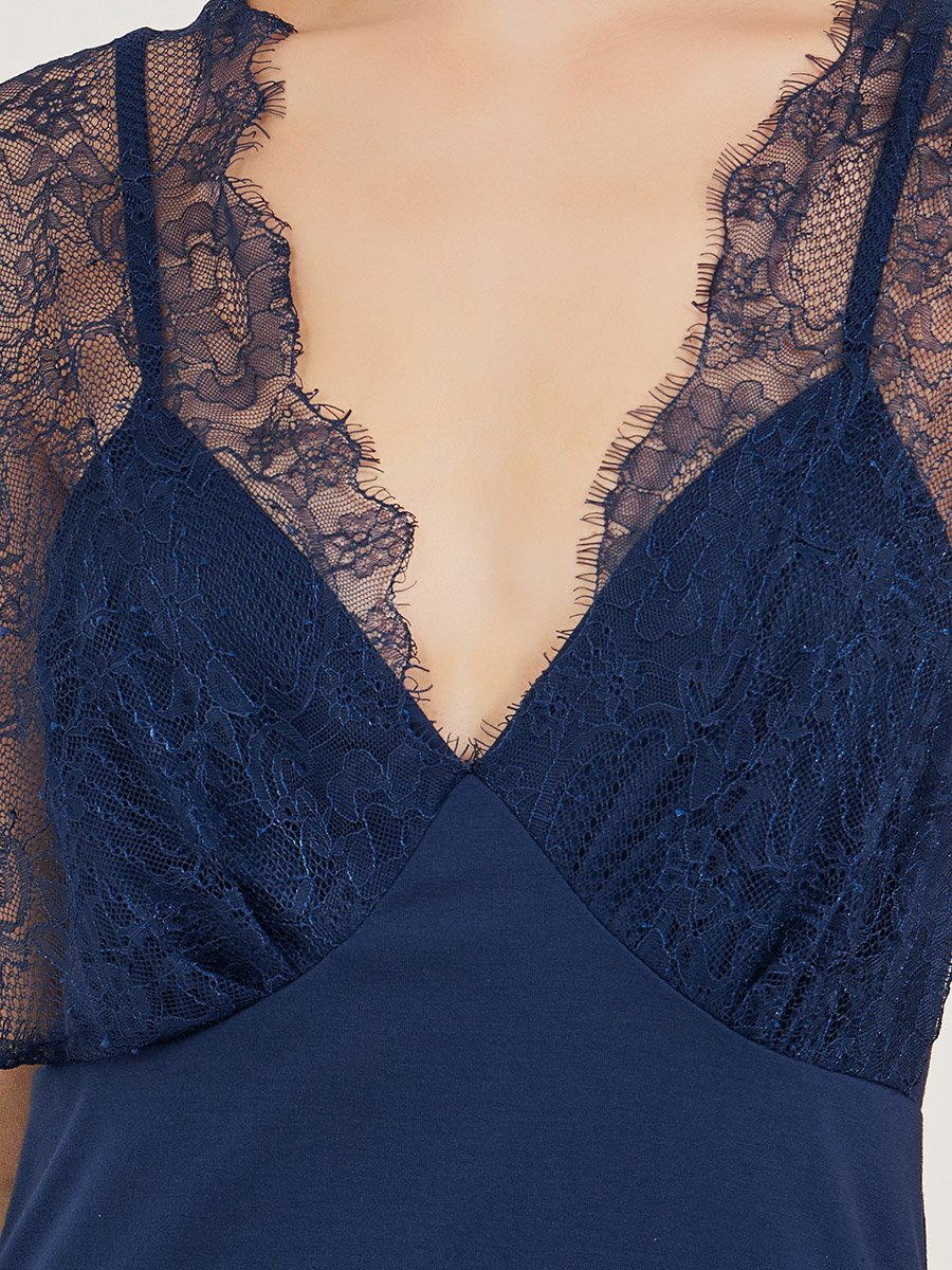 Galloon Lace Trim Strap Overlay Nightdress