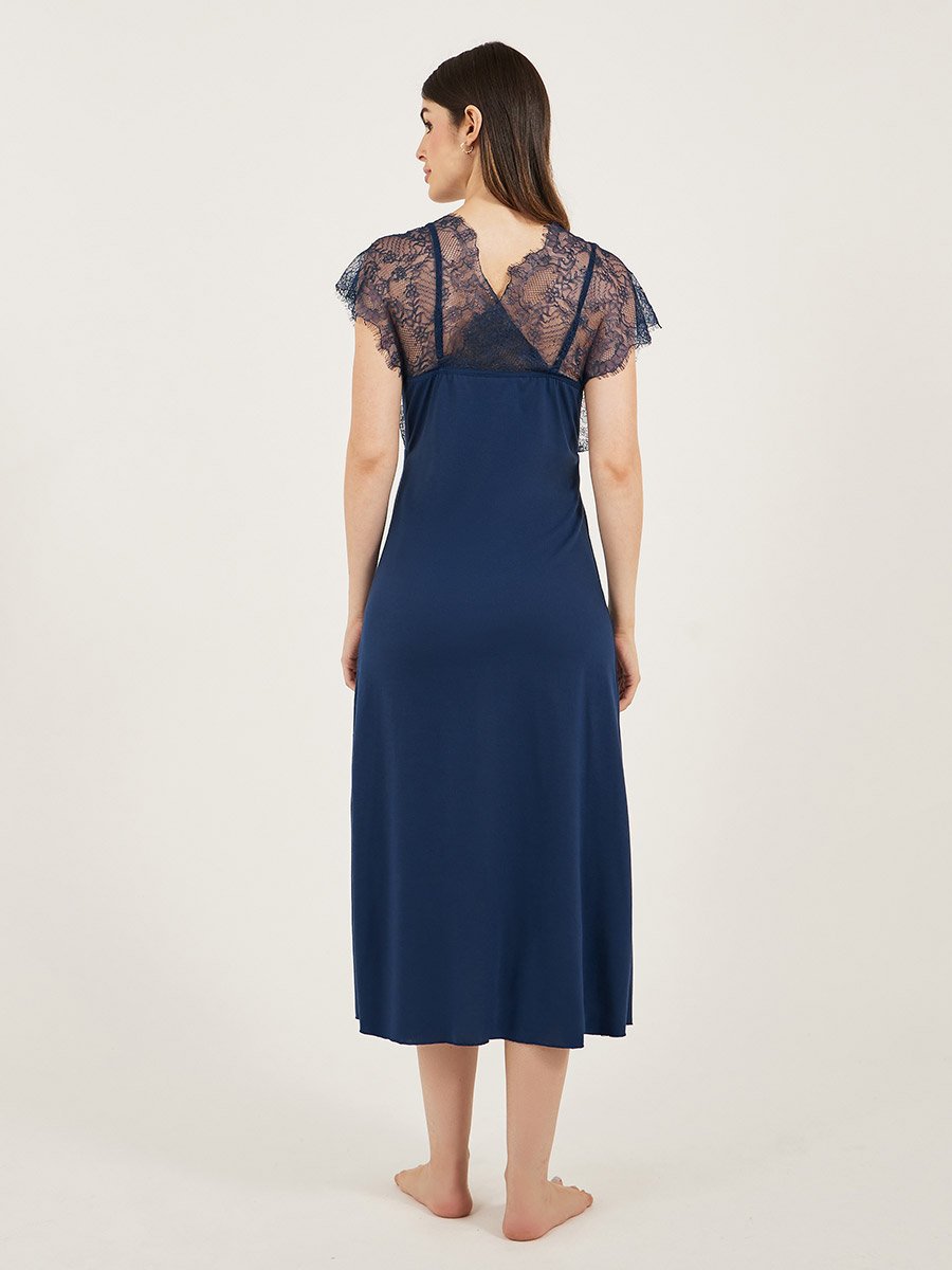 Galloon Lace Trim Strap Overlay Nightdress