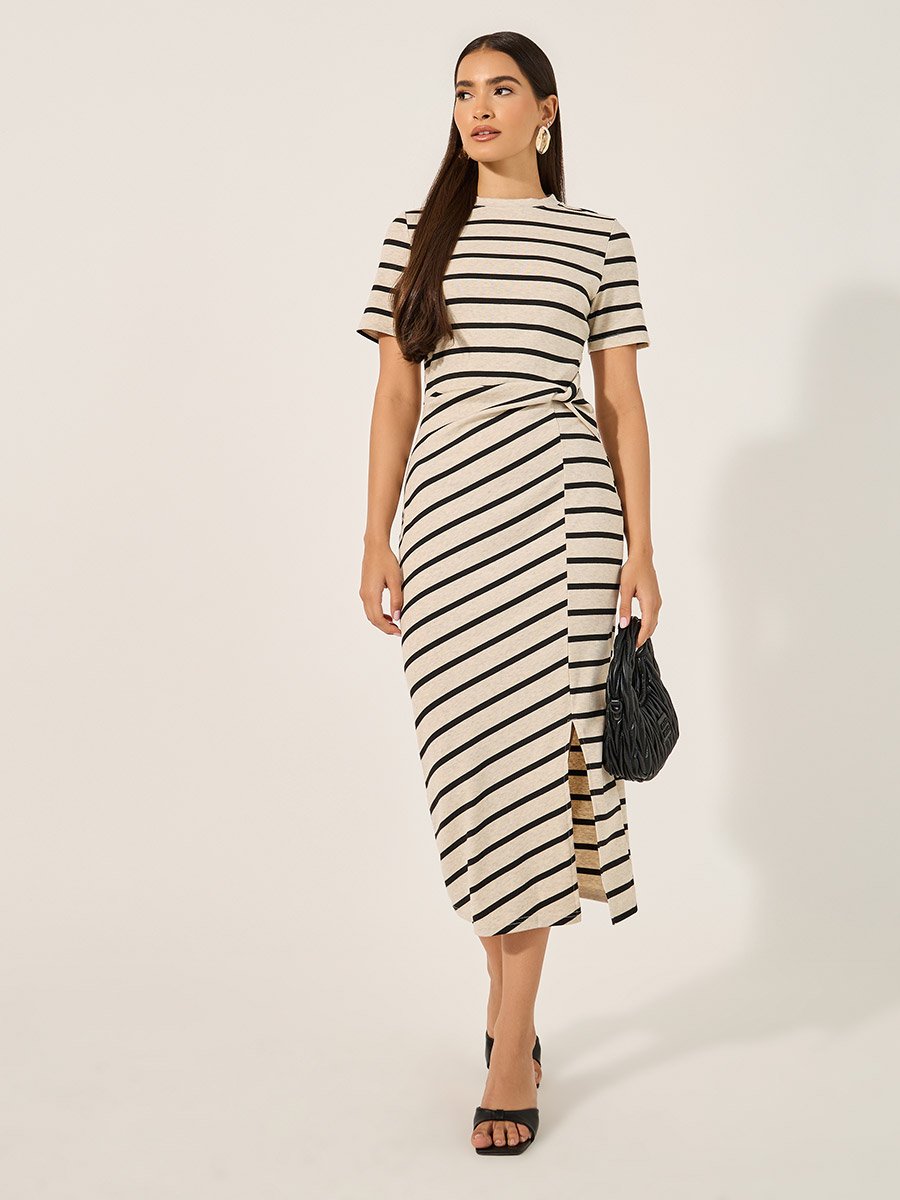 Stripe Regular Fit Midi Dress with Side Slit