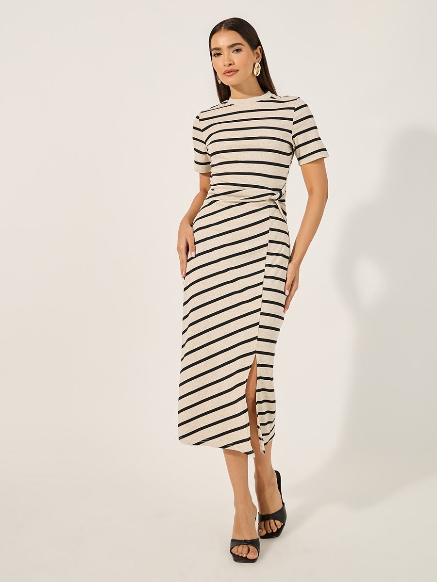Stripe Regular Fit Midi Dress with Side Slit