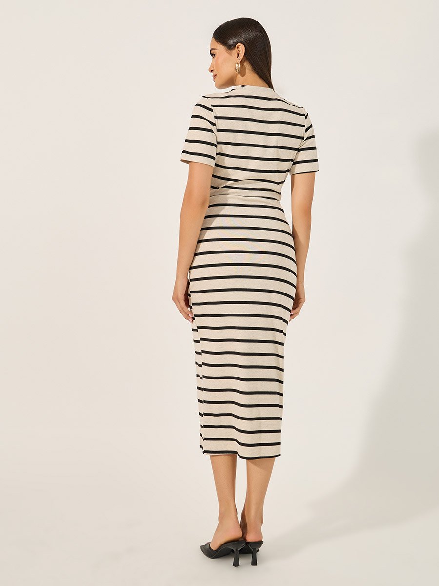 Stripe Regular Fit Midi Dress with Side Slit