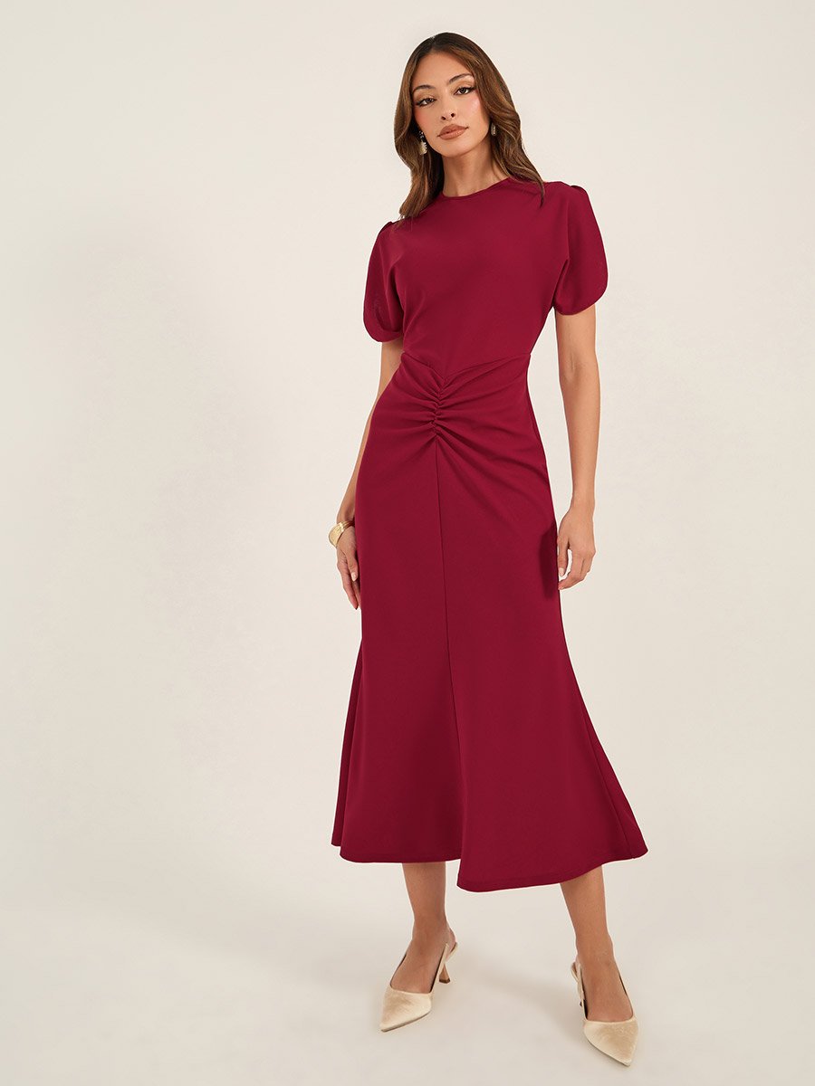 mermaid hem midi dress Ted Baker London Emestra Needle stitch Mermaid hem midi dress in Mid Pink