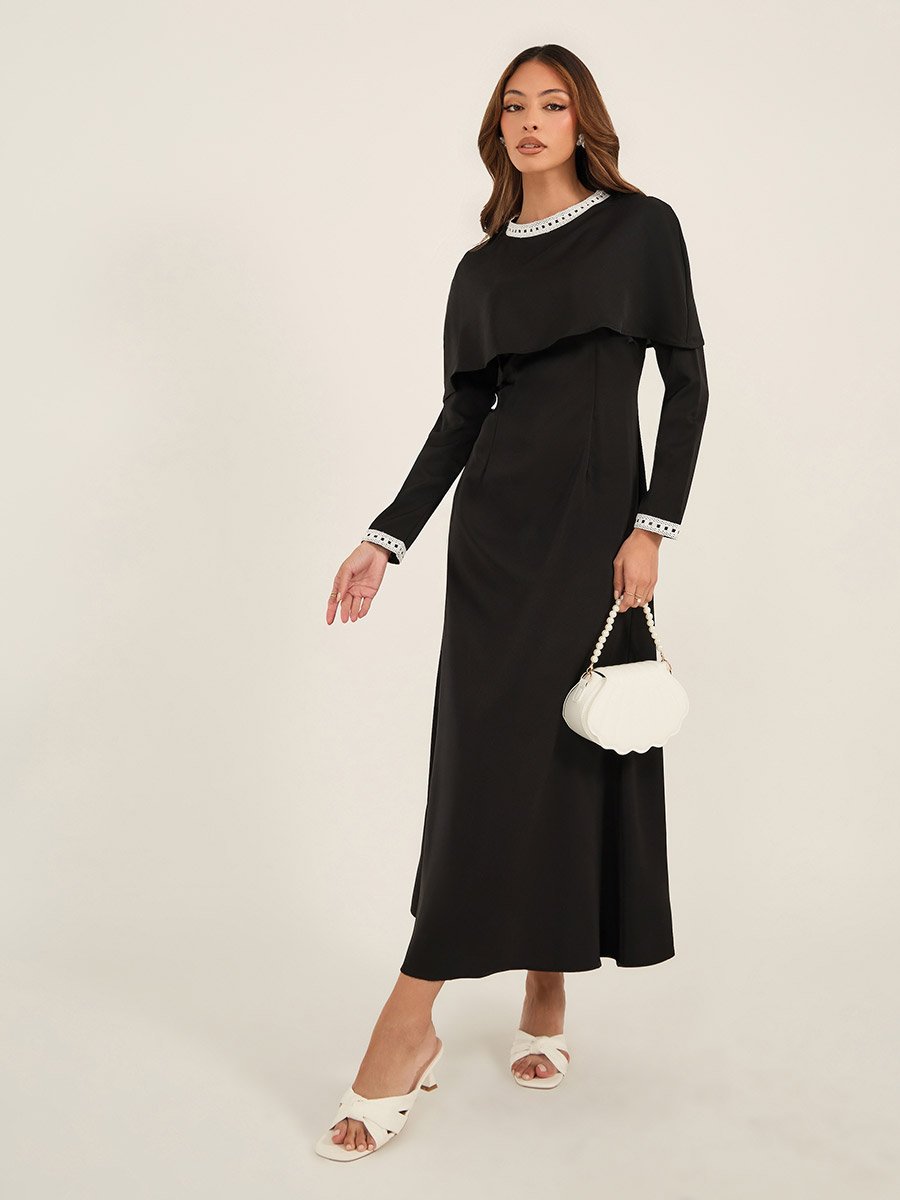 chinese dress ladies Aluna Half Zip Fishtail Hem Flared Sleeve Dress – Aclosy