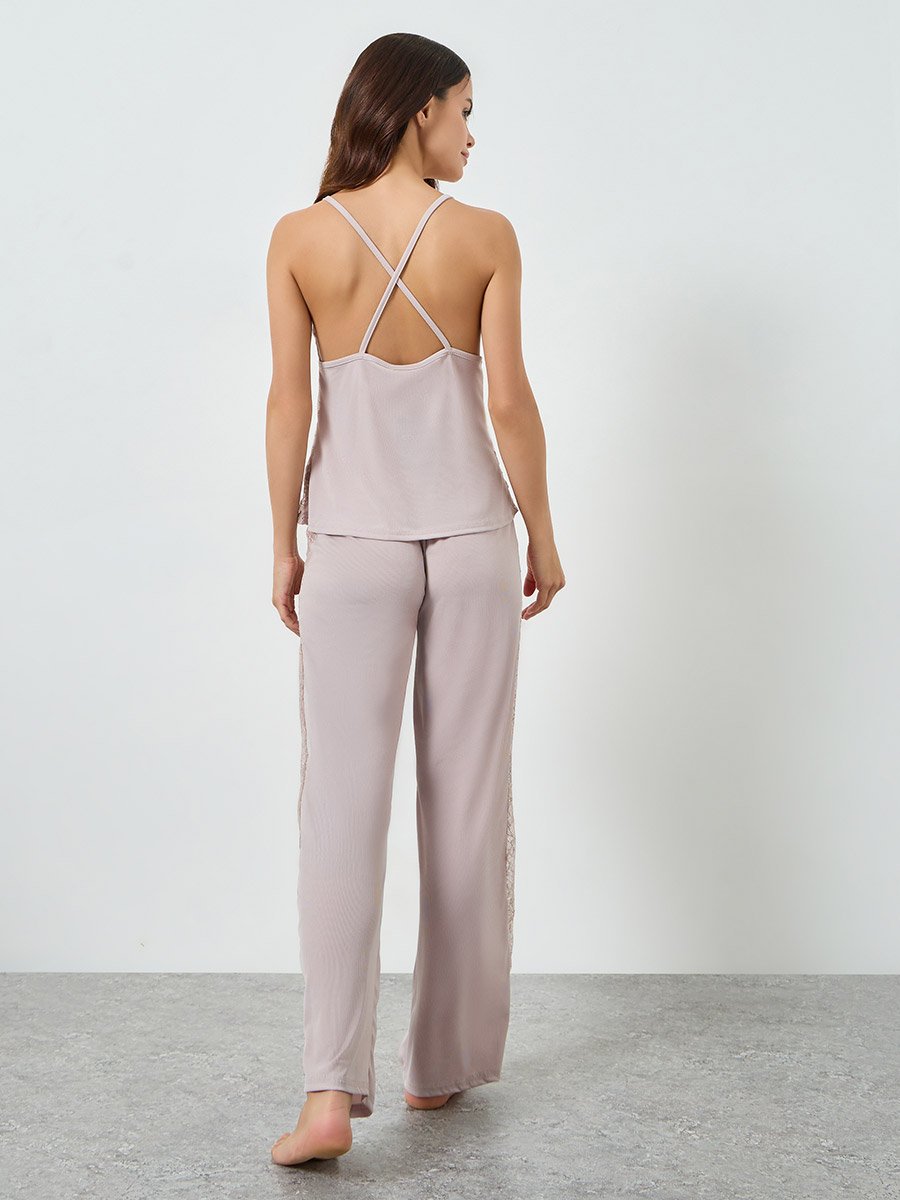 Pink Lace Trim Cami and Pyjama Set