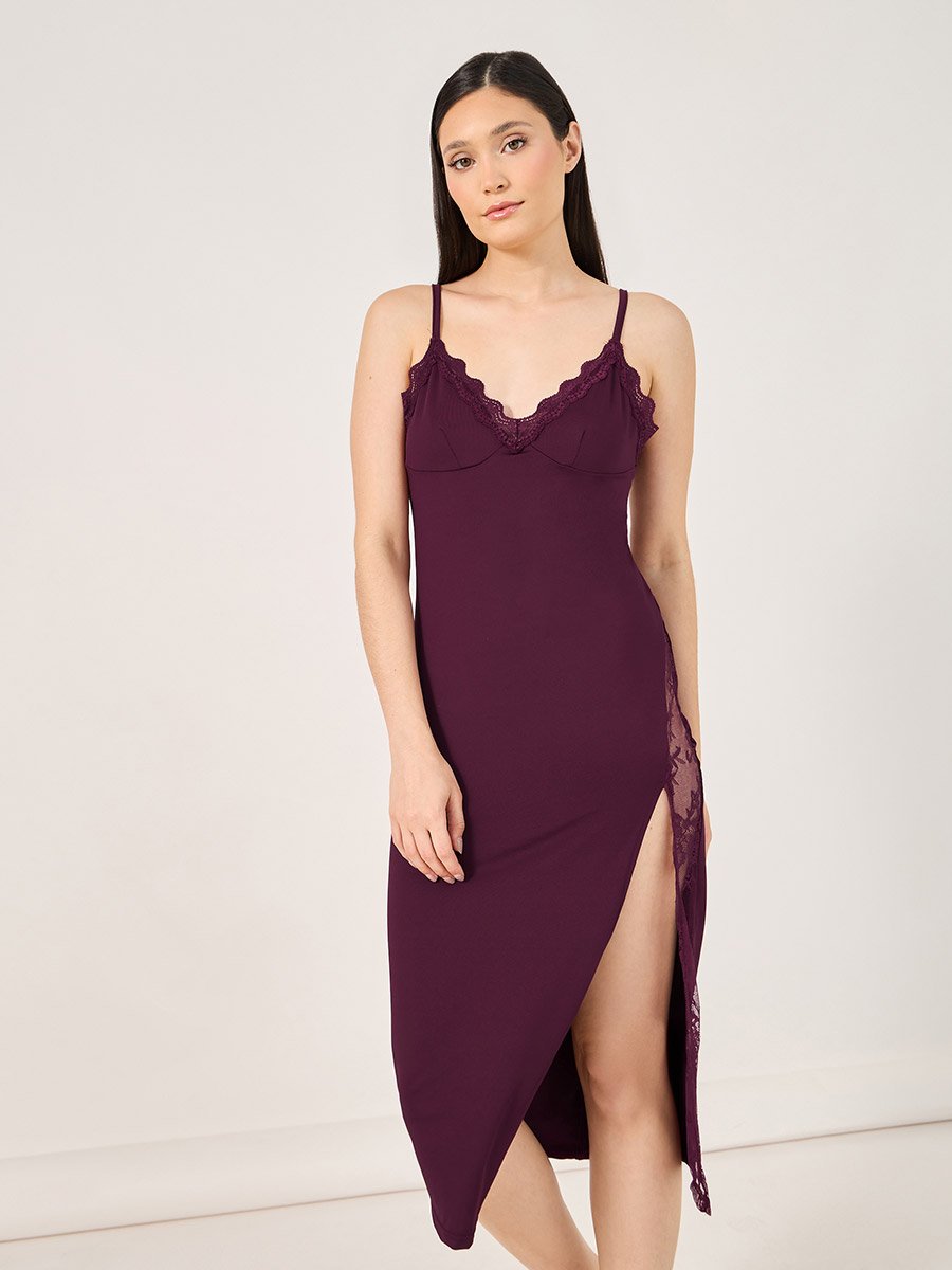 Side Slit Lace Insert Slip Dress For Women at Saudi | Styli Side Slit Lace Insert Slip Dress For Women at Saudi | Styli