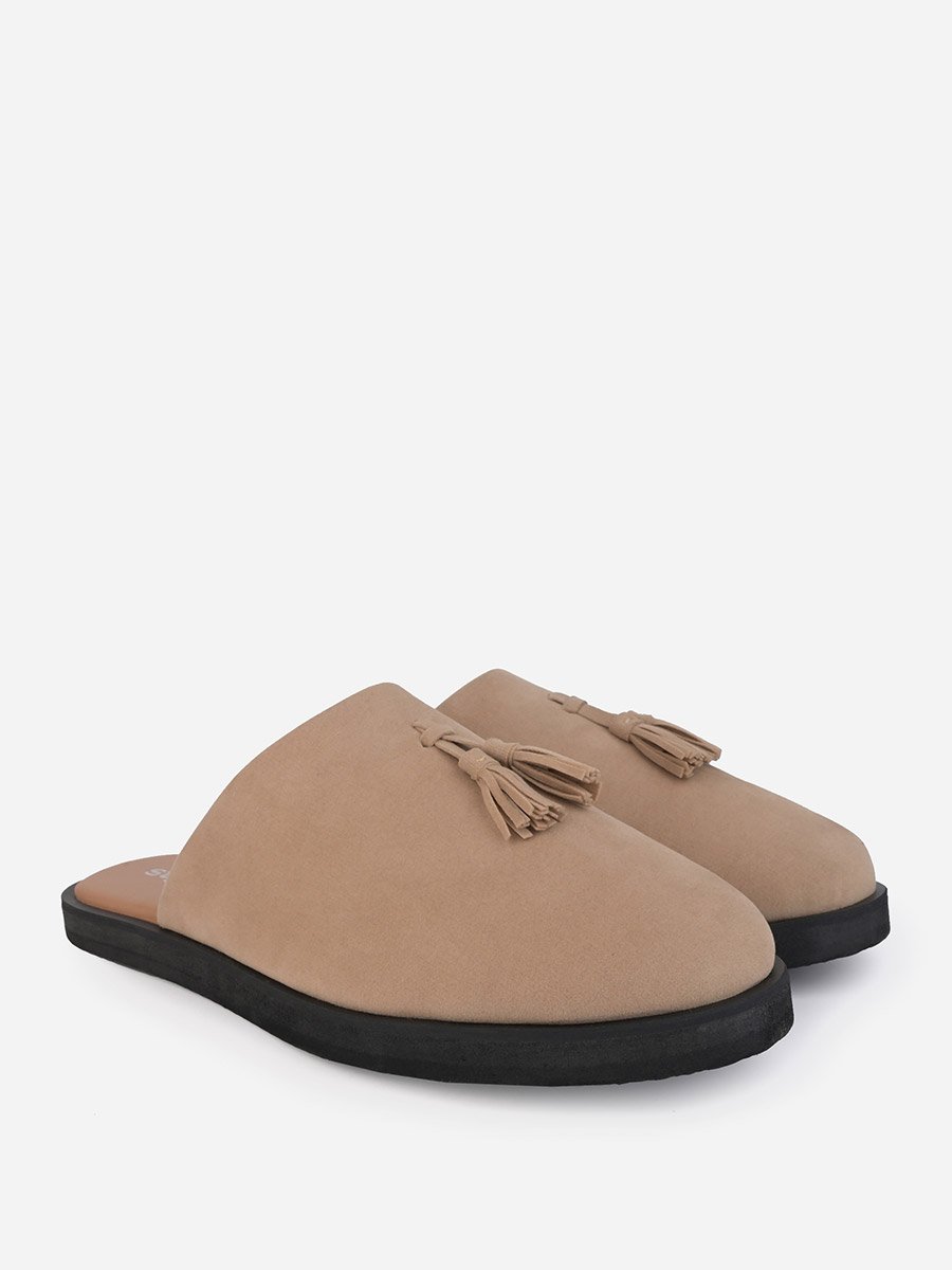 Suede Clogs with Tassel Detail