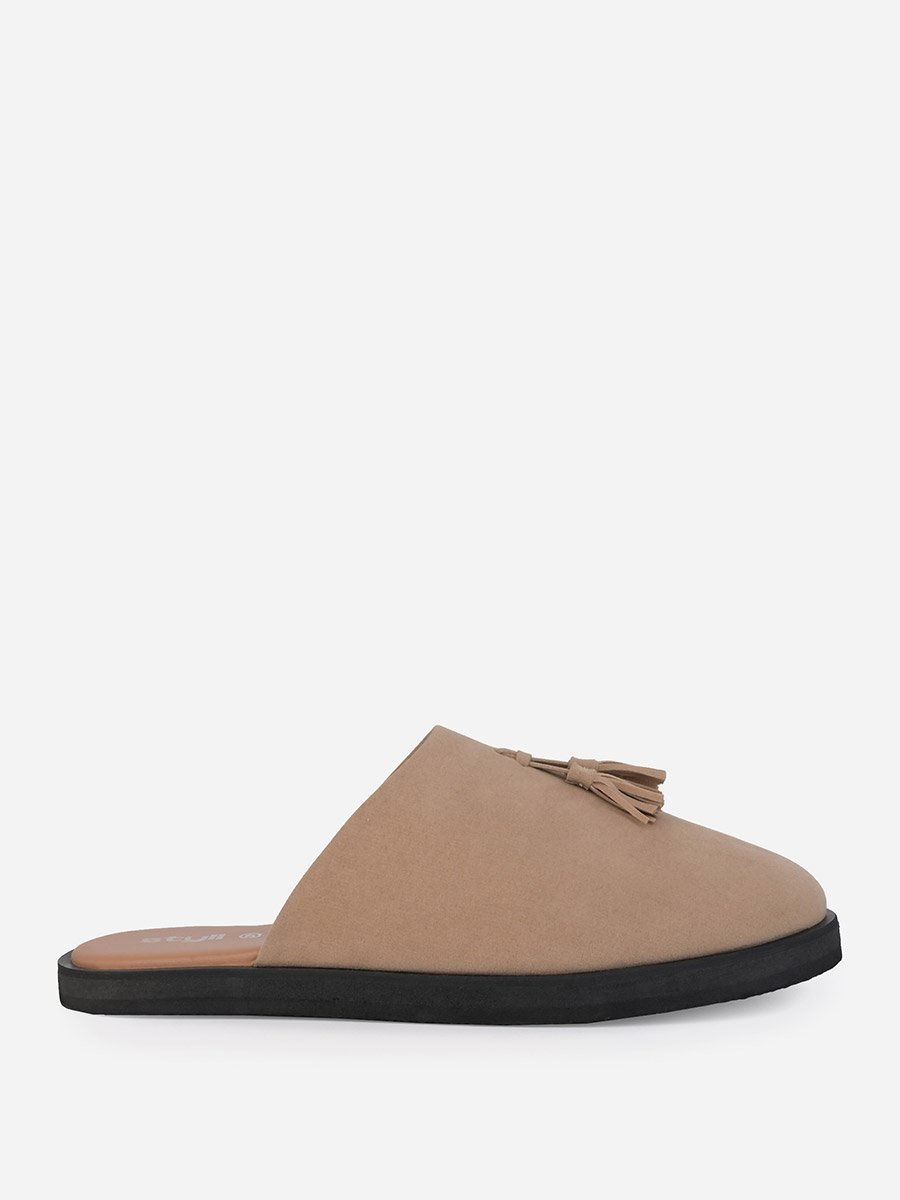 Suede Clogs with Tassel Detail
