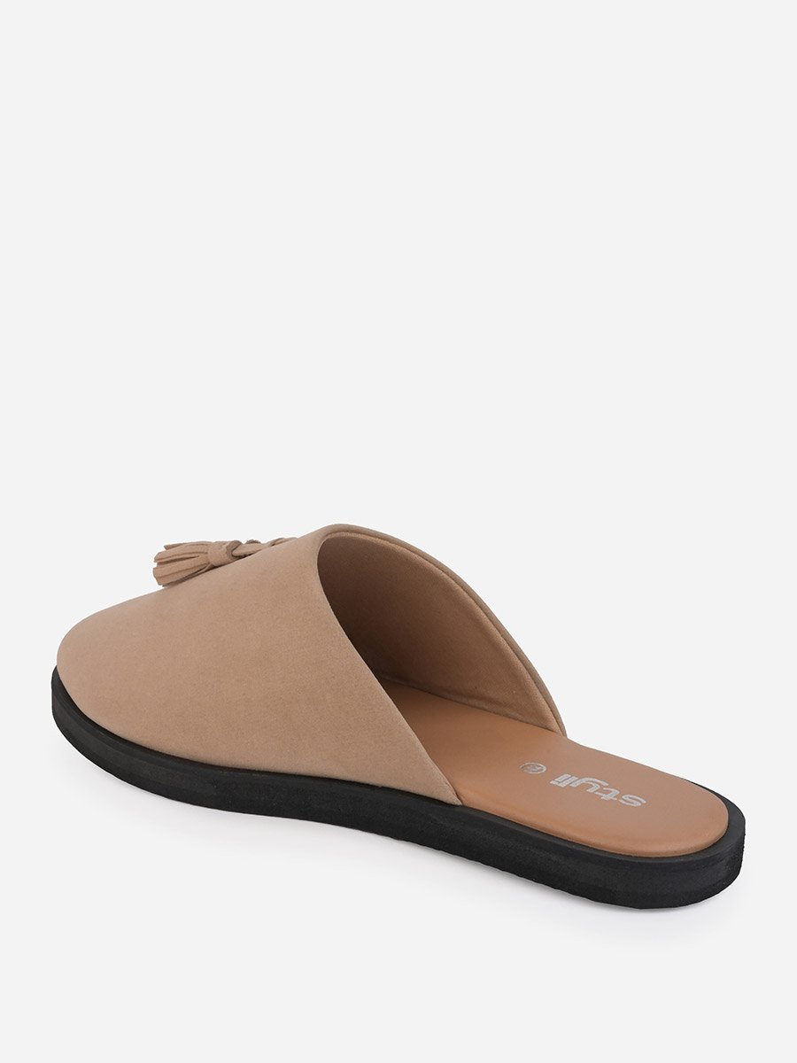 Suede Clogs with Tassel Detail