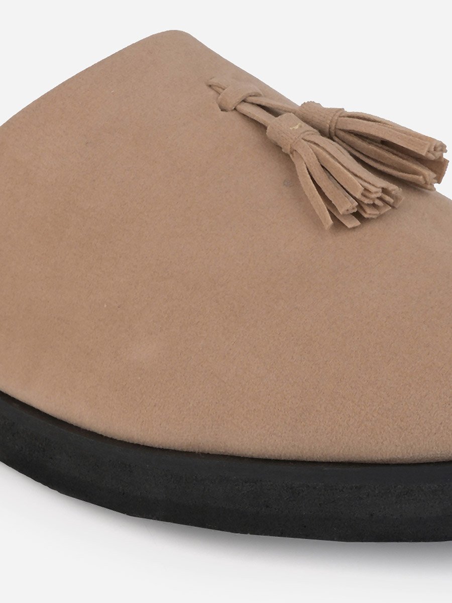 Suede Clogs with Tassel Detail