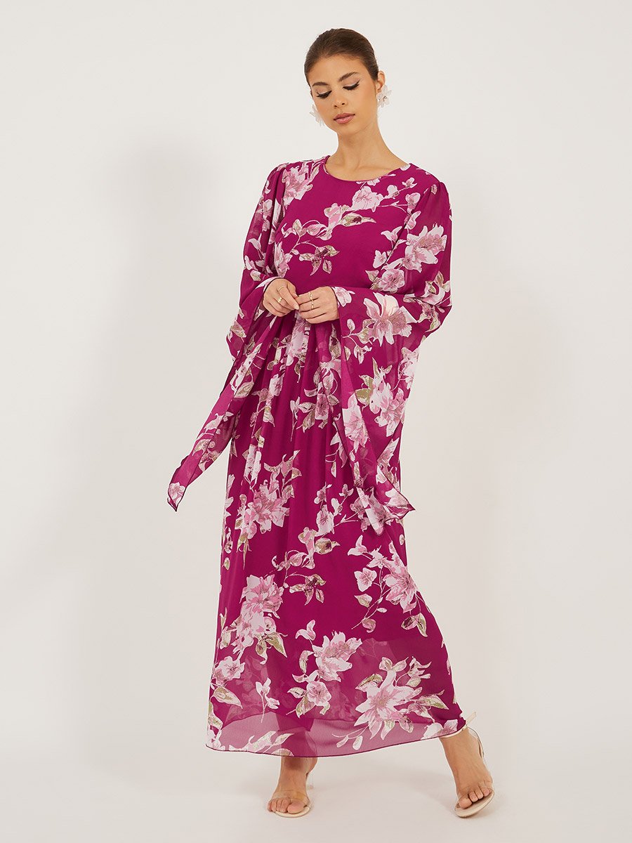 Printed Long Sleeve A-Line Maxi Dress