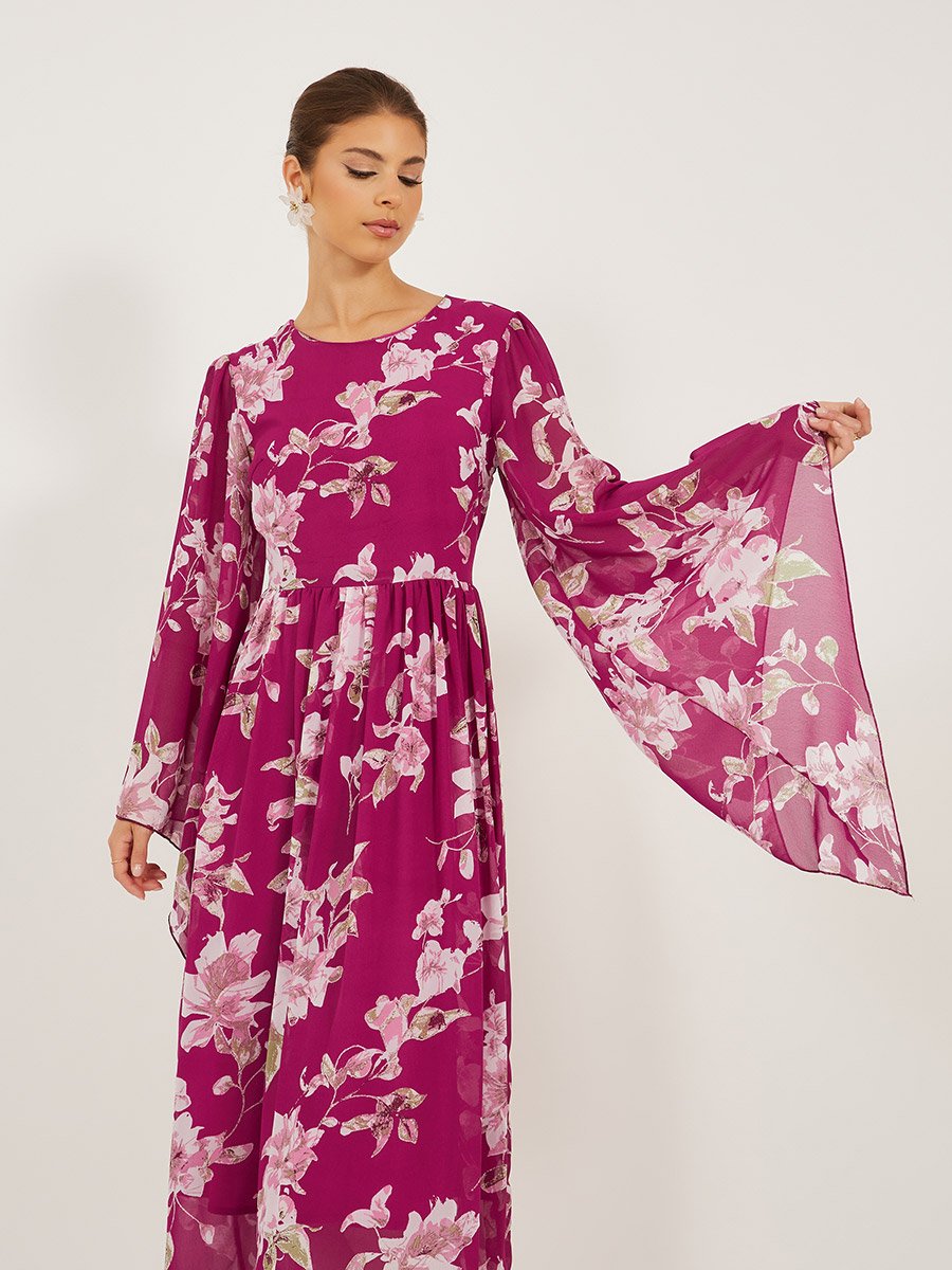 Printed Long Sleeve A-Line Maxi Dress