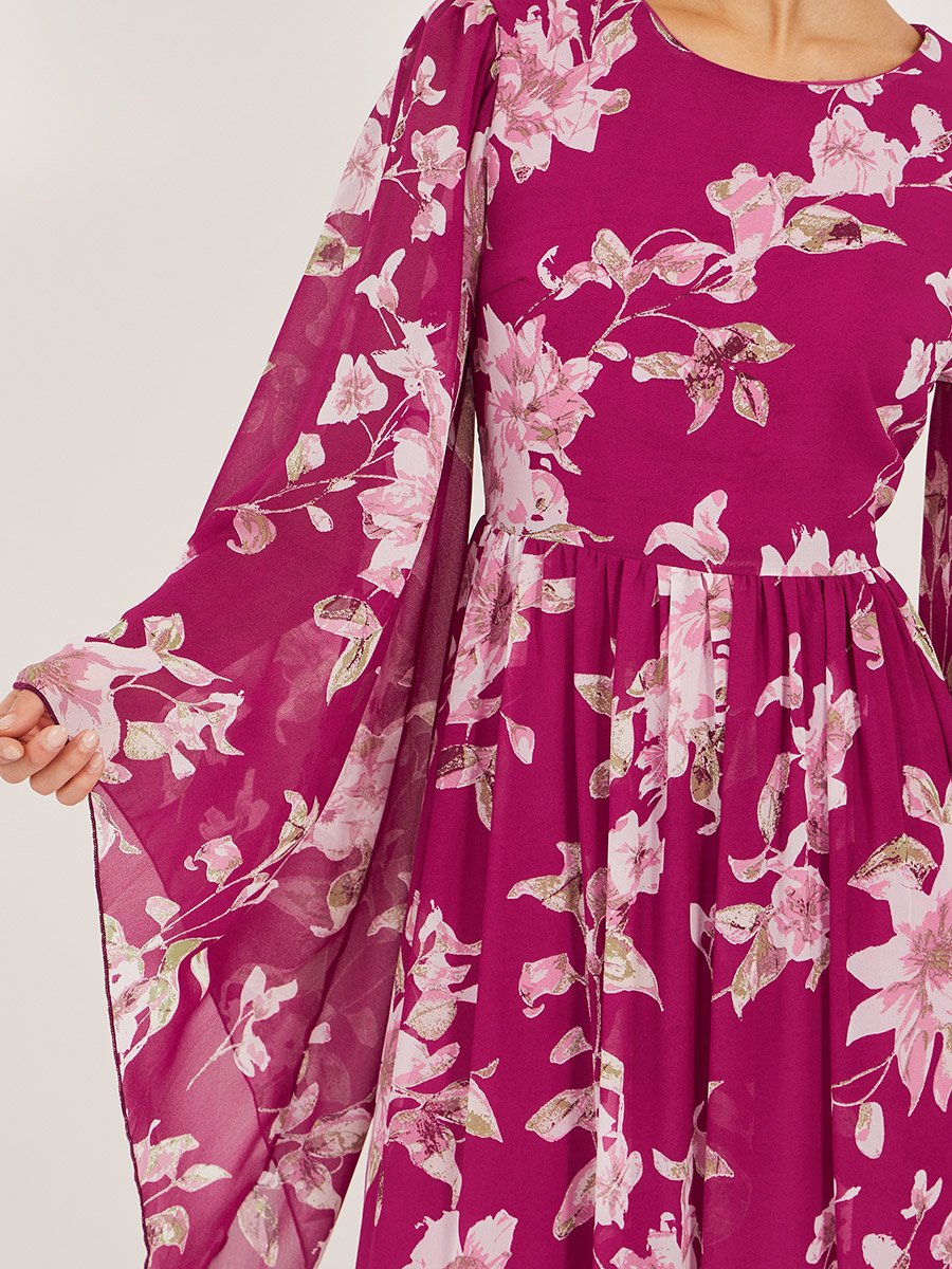 Printed Long Sleeve A-Line Maxi Dress