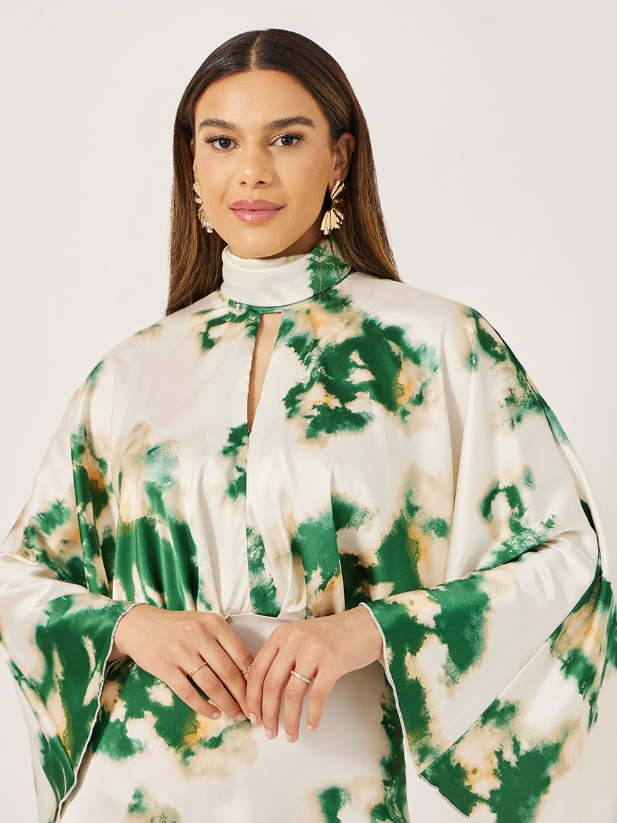 Print Satin Long Sleeves Sheath Midi Dress