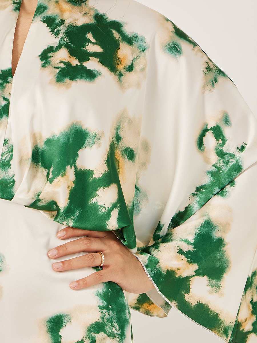 Print Satin Long Sleeves Sheath Midi Dress
