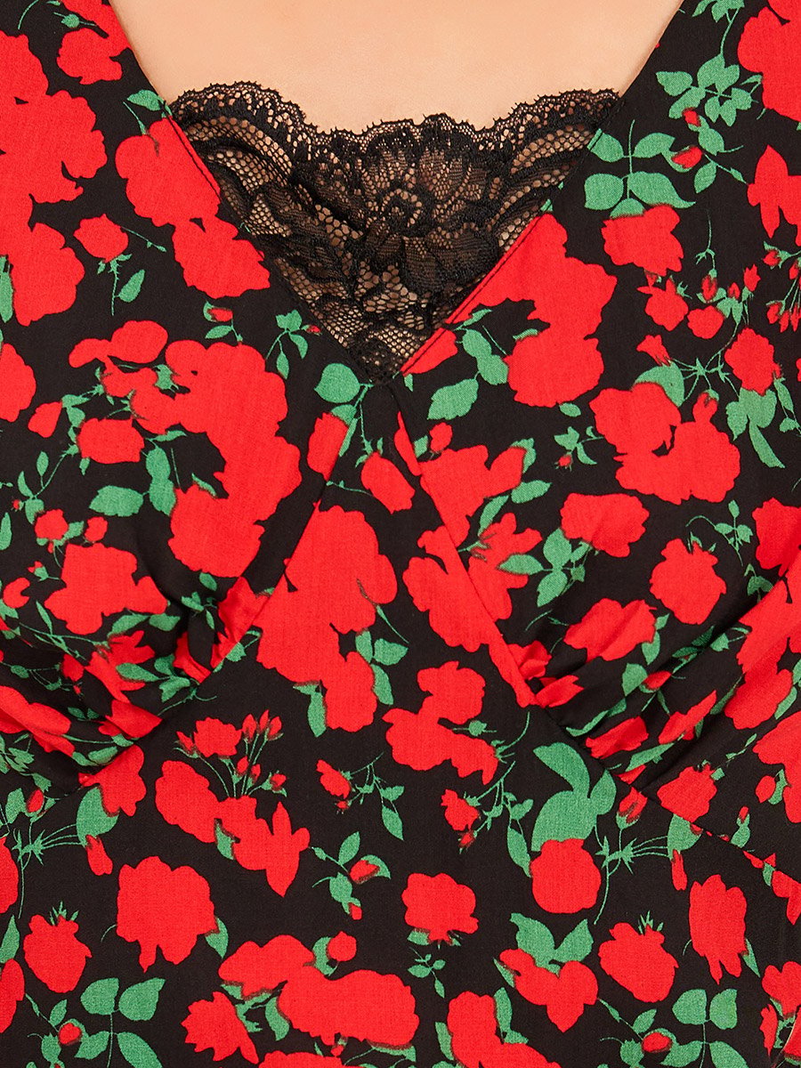Floral Print Short Sleeves Sheath Midi Dress