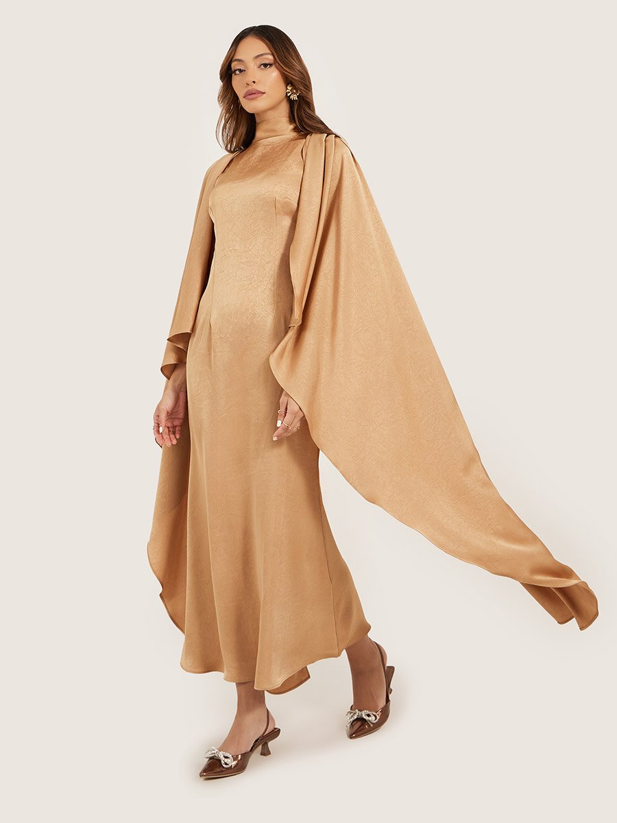 Plain Cape Sleeves A-Line Maxi Dress