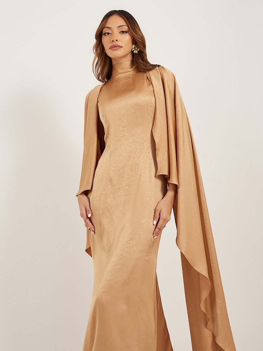 Plain Cape Sleeves A-Line Maxi Dress For Women at Saudi | Styli