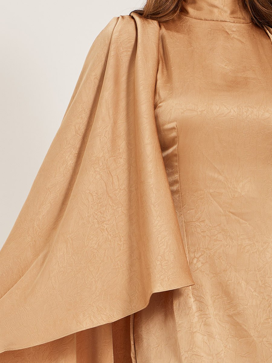 Plain Cape Sleeves A-Line Maxi Dress