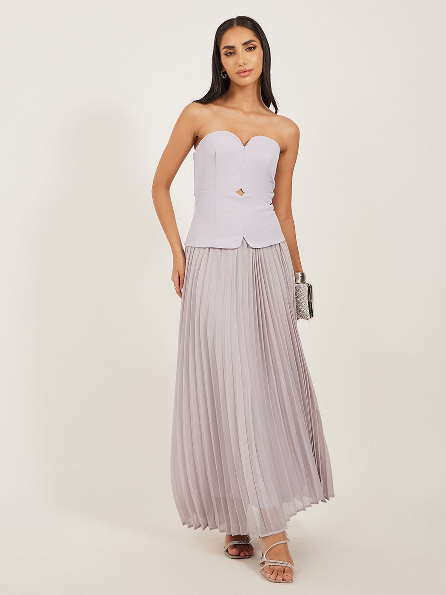Bandeau Pleated A-Line Maxi Dress