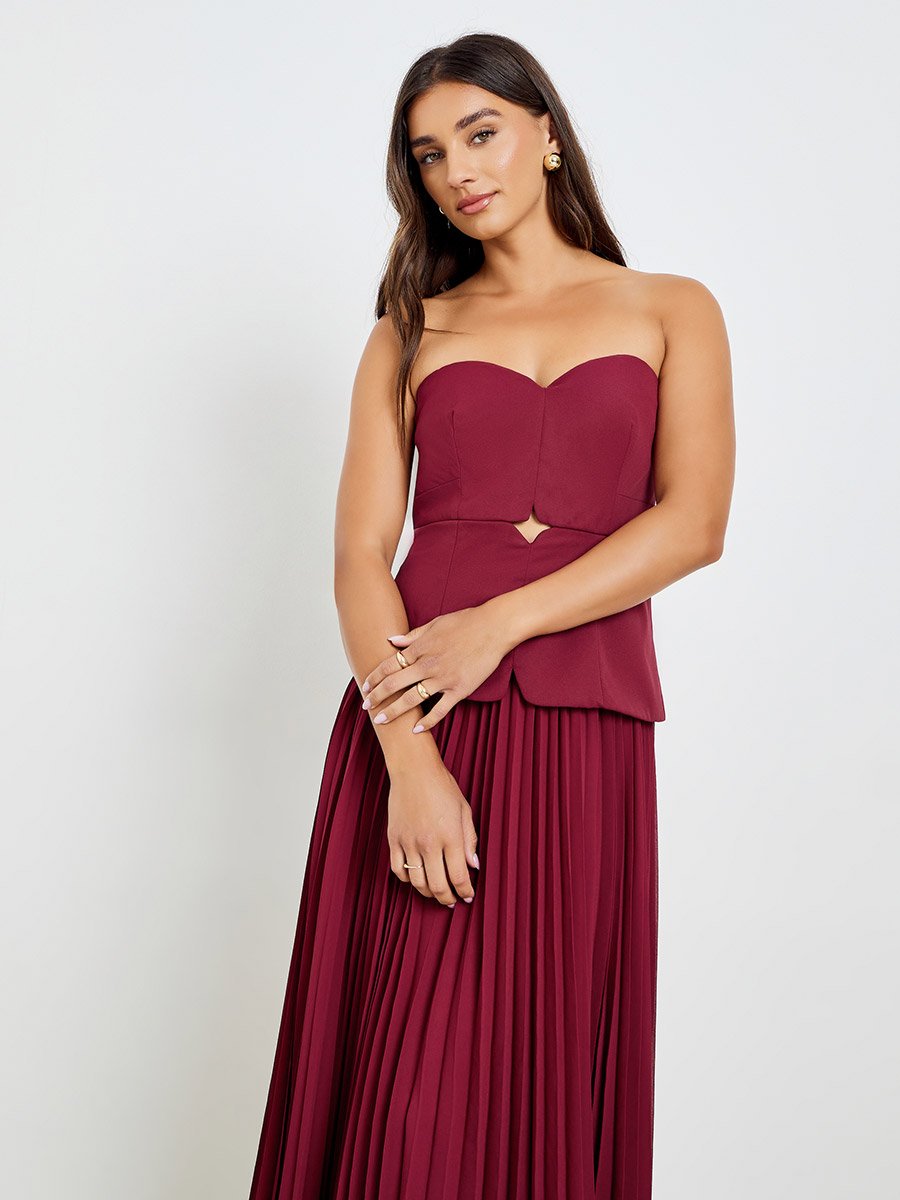 princess polly baby blue dress Burgundy Bandeau Frill Detail Maxi Dress | Dress