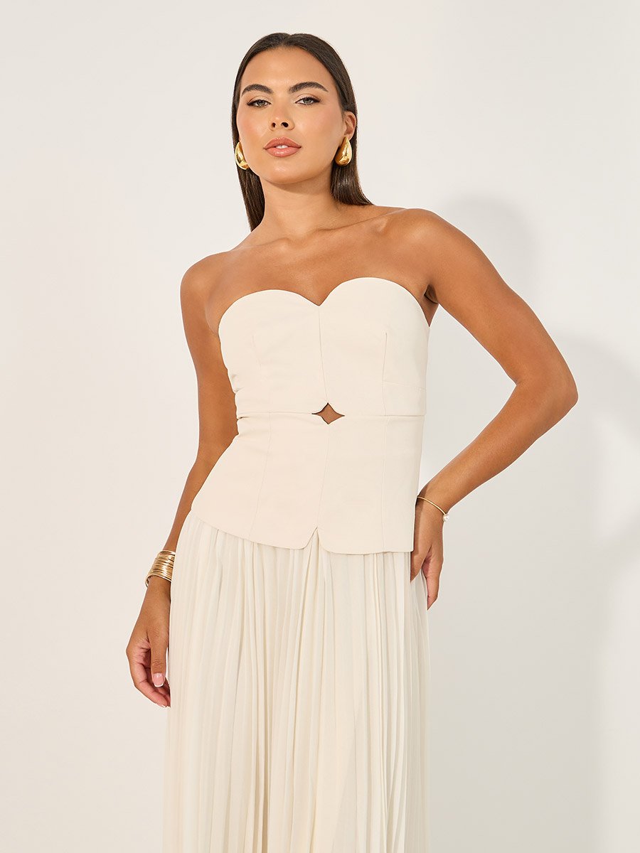 strapless open back dress Printed Pleated Bandeau Tube Maxi Dress