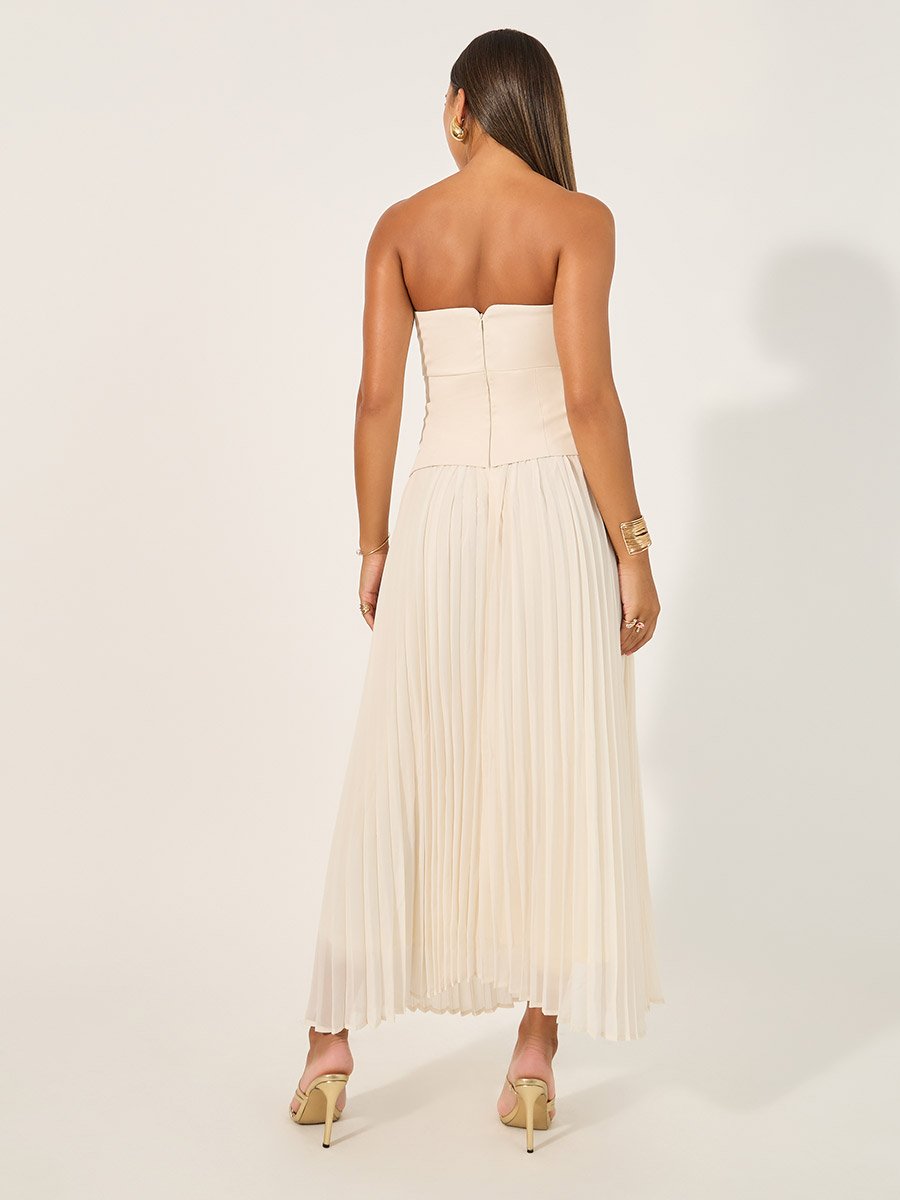 chinese dress ladies SWEETHEART BANDEAU PLEATED MAXI IN BROWN