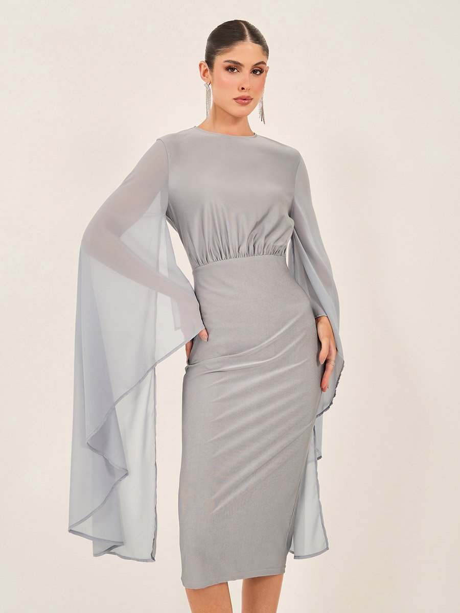 Cape Sleeve Bodycon Midi Dress For Women at UAE | Styli