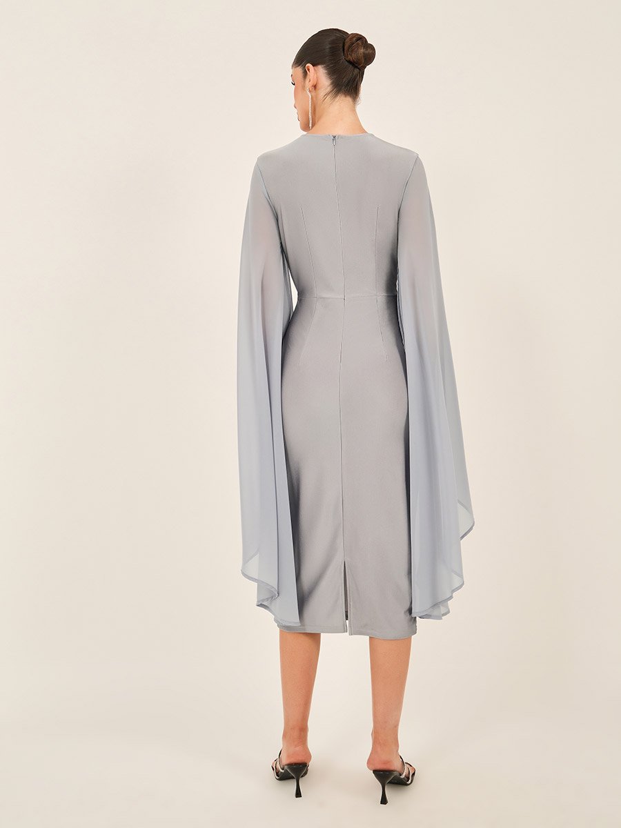 Cape Sleeve Bodycon Midi Dress For Women at Kuwait | Styli