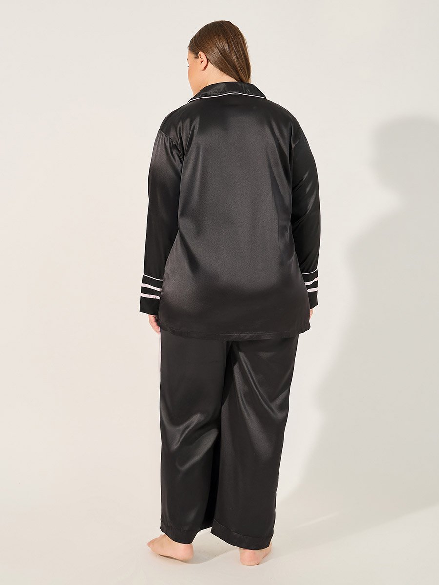 Satin Pajama Set with Piping Detail