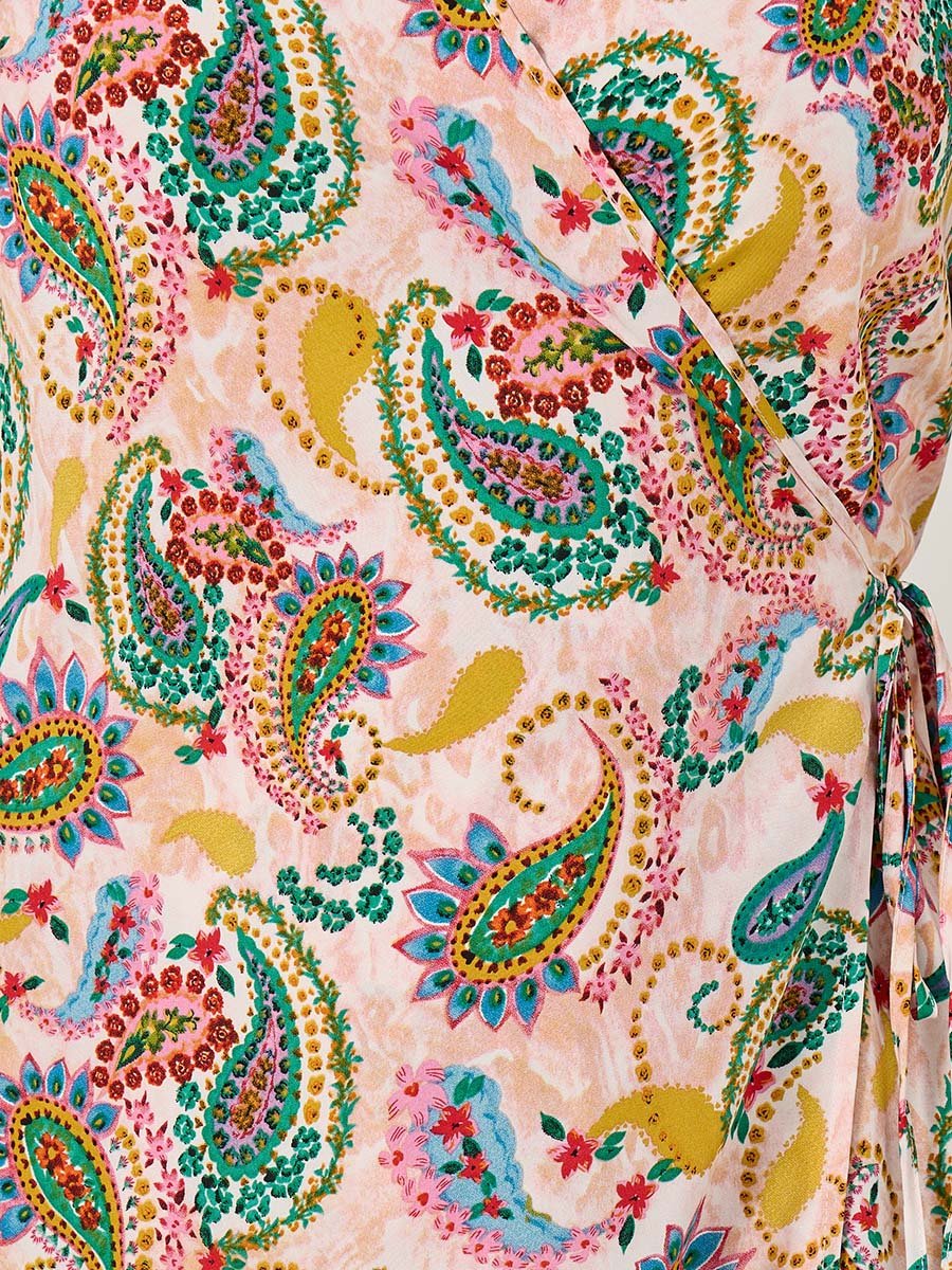 Plus Size All-Over Print Satin Wrap Maxi Dress with Tie-Up Detail