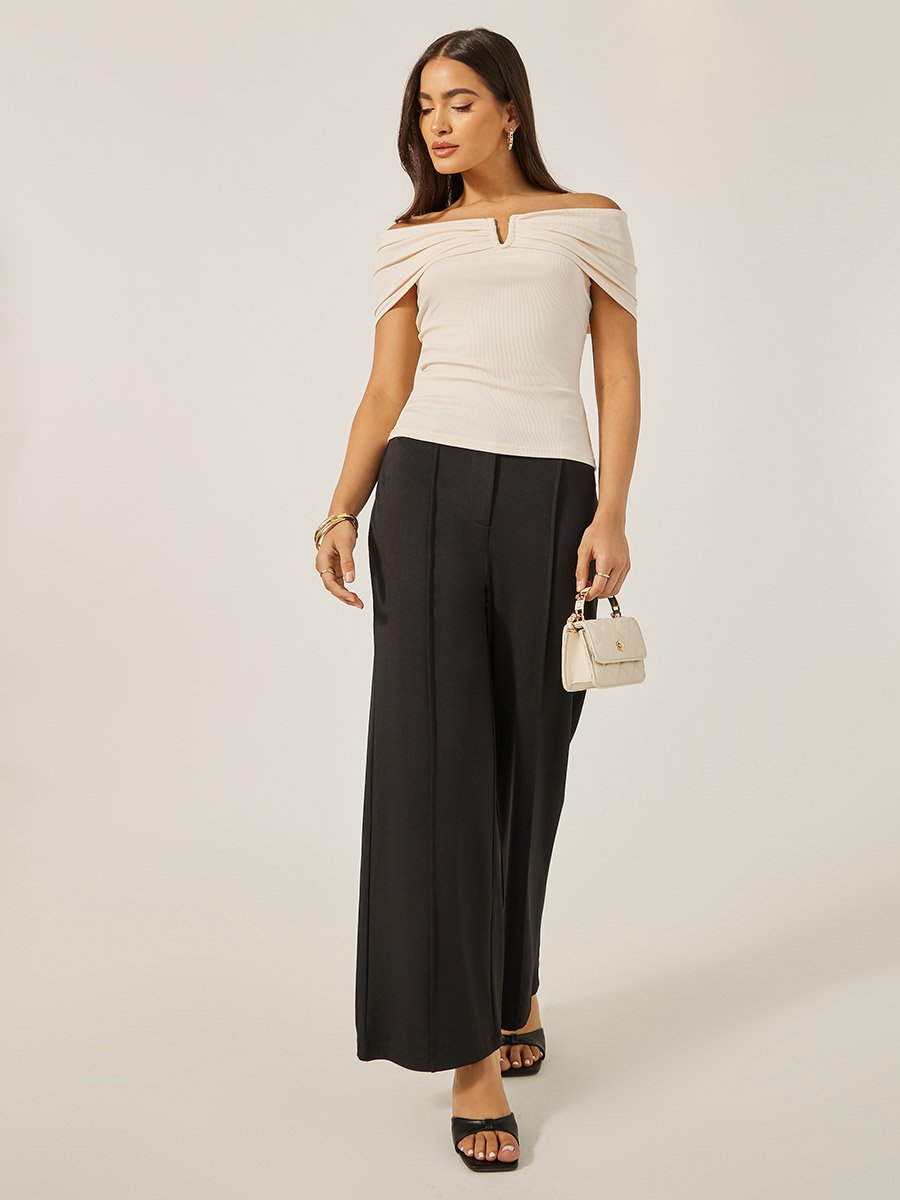 Women Off Shoulder Rib Fitted Top