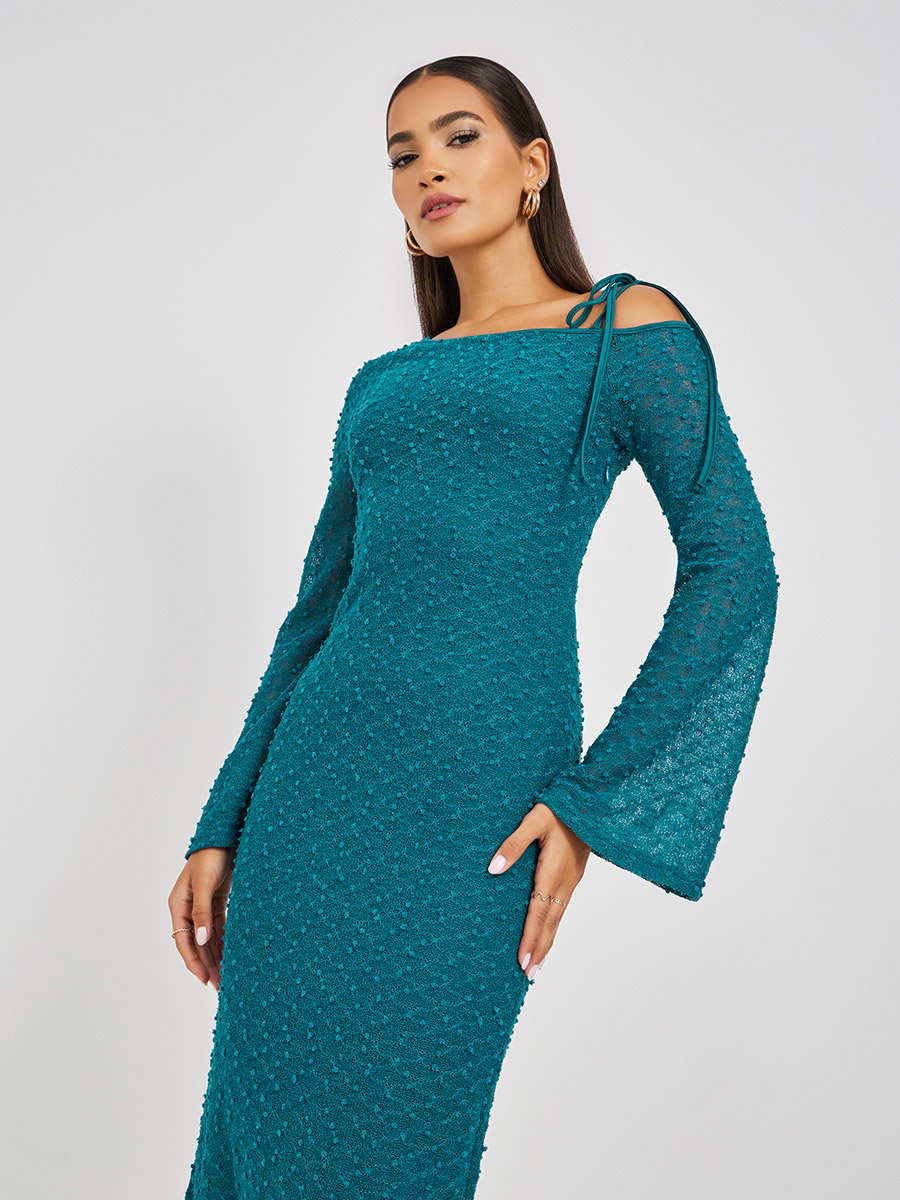 Self Design Asymmetric Neck Sheath Midi Dress For Women at Saudi | Styli