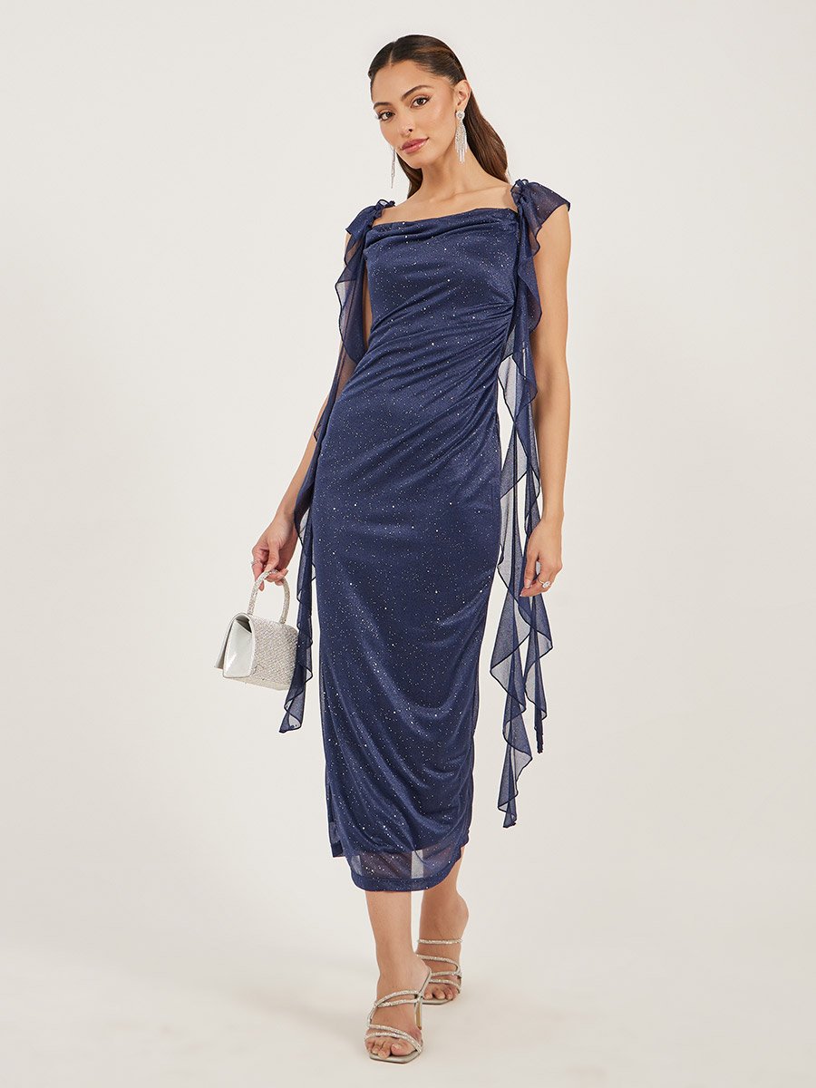 Glittered Ruffled Sheath Midi Dress