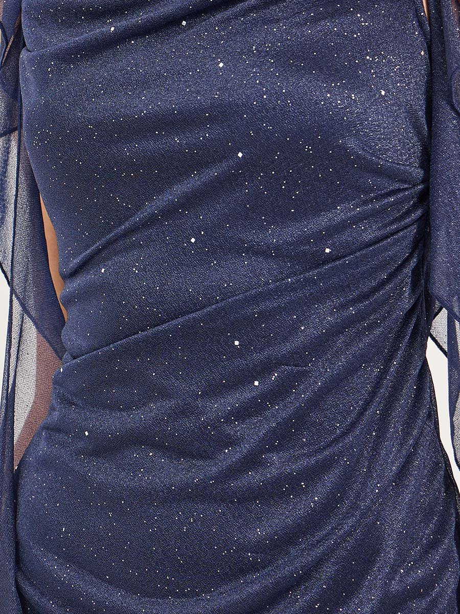Glittered Ruffled Sheath Midi Dress