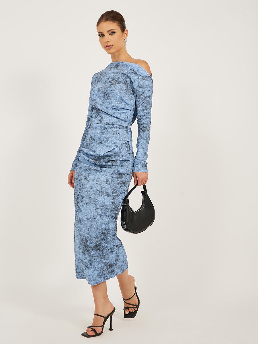 Printed One Shoulder Bodycon Midi Dress
