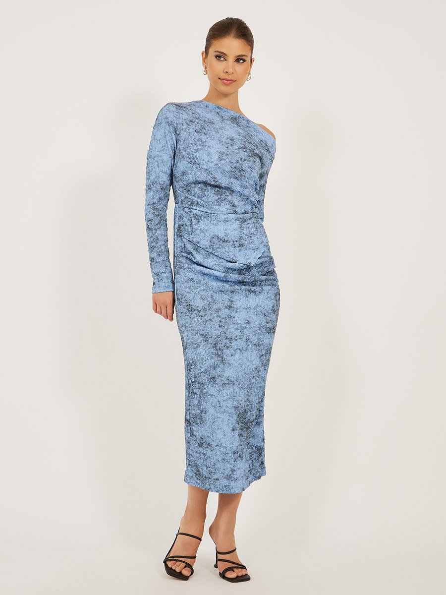 Printed One Shoulder Bodycon Midi Dress