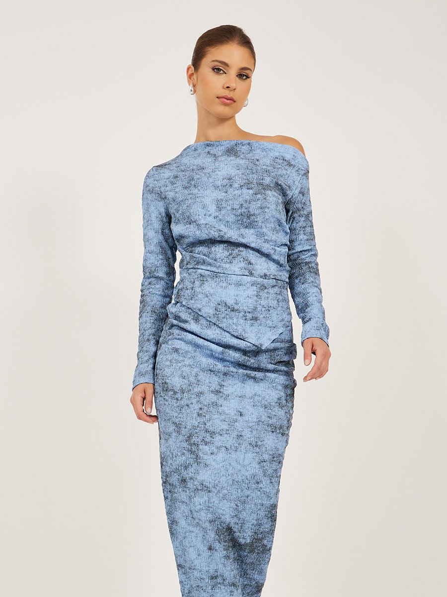 Printed One Shoulder Bodycon Midi Dress
