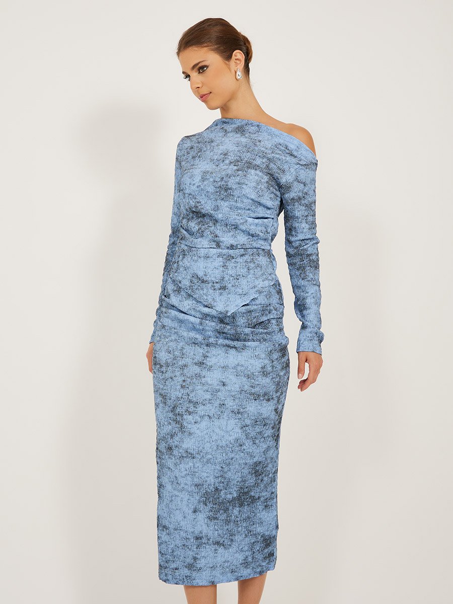 Printed One Shoulder Bodycon Midi Dress