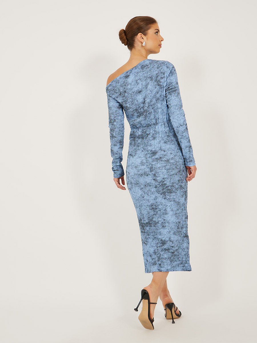 Printed One Shoulder Bodycon Midi Dress