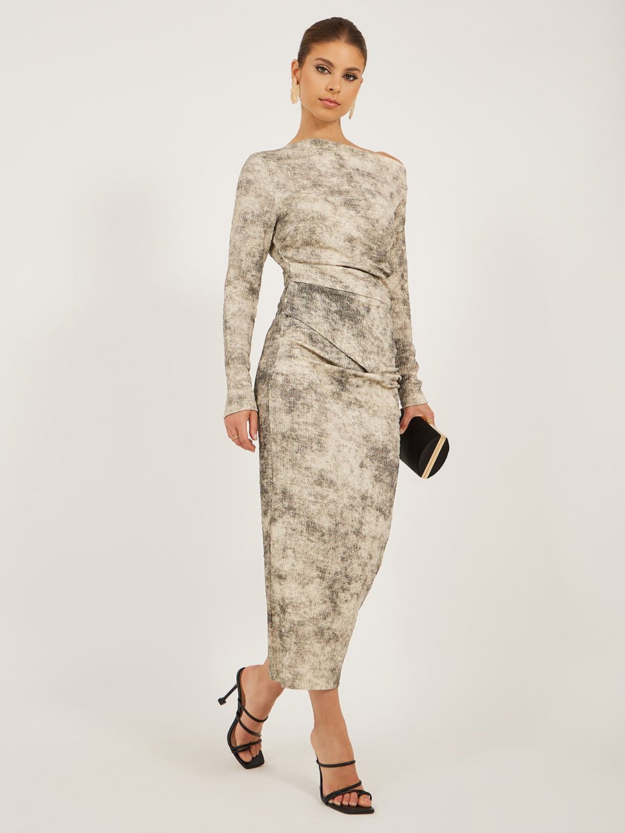 Printed One Shoulder Bodycon Midi Dress