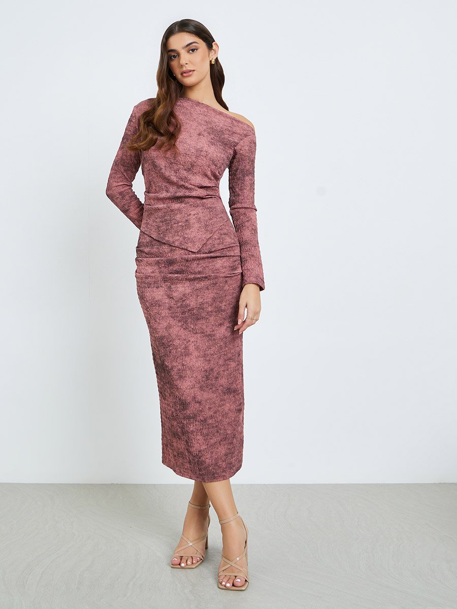 Women Maroon One Shoulder Bodycon Midi Dress For Women at Bahrain | Styli Women Maroon One Shoulder Bodycon Midi Dress For Women at Bahrain | Styli