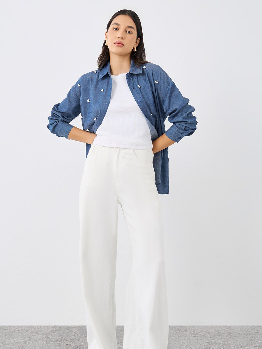 Embellished Long Sleeve Denim Shirt