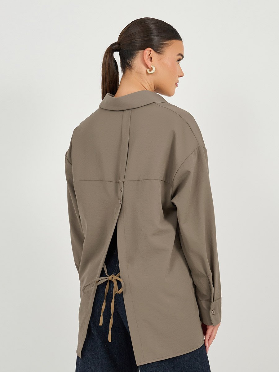 Oversized Drop Shoulder Shirt with Tie-Up Detail
