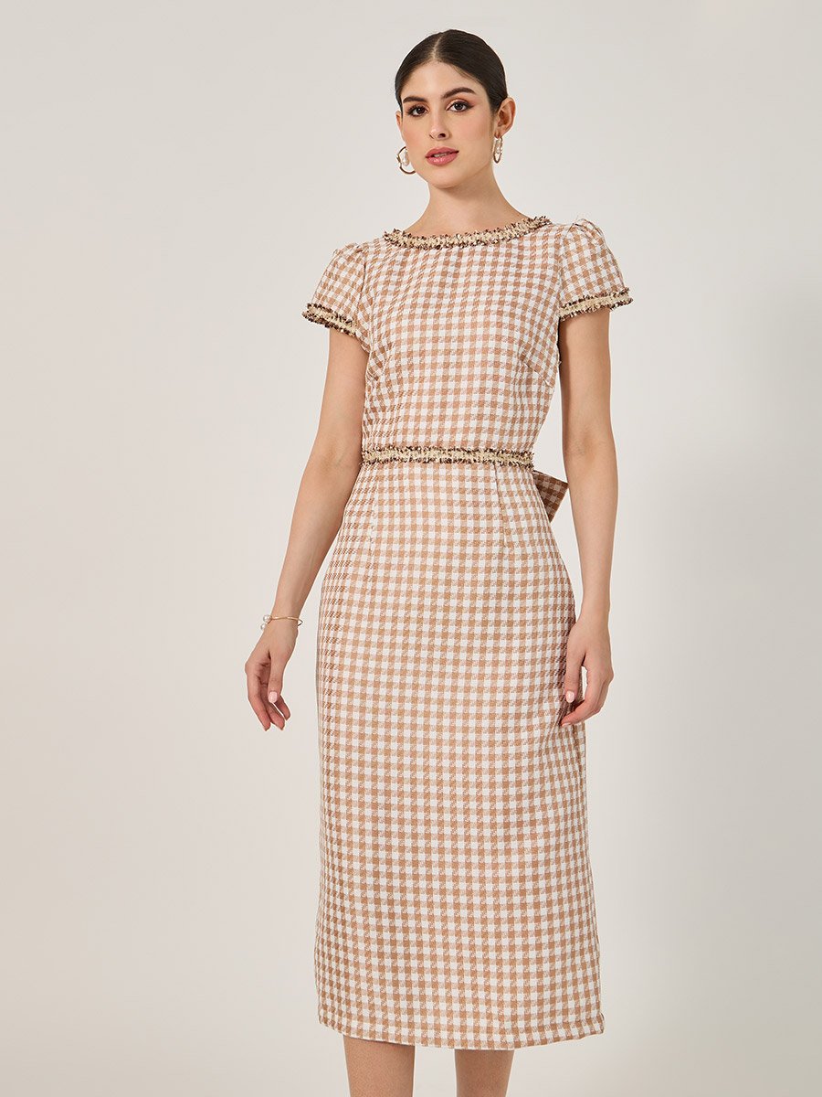 crepe bodycon dress Check Print High Neck Bodycon Dress – AX Paris main image 0